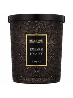 Bellevue Luxury 2-Wick Candle Ember & Tobacco 12oz Glass Jar NEW